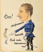 Katonai karikatúrákat tartalmazó vázlatfüzet 24 db egyedi grafikával, vegyes technika, papír, jelzés...