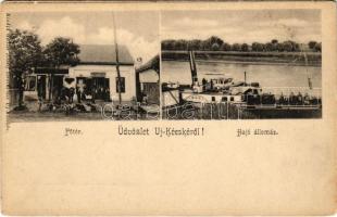 Tiszakécske, Újkécske; Fő tér, Hajóállomás, Szirmák Gyula, Gettler József üzlete és saját kiadása (EB)