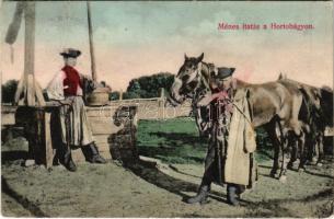 1907 Hortobágy, Ménes itatás, magyar folklór. D.K. Bp. 1906.-1300. (EK)