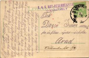 1915 Keszthely, Fő utca madártávlatból. Gál Testvérek kiadása + "K.u.K. NOT-RESERVESPITAL in KE...