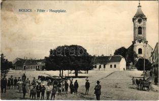 1915 Holics, Holic; Fő tér, templom / main square and church (EK)