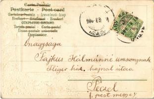 1906 Romantic couple, Emb. floral litho (EK)