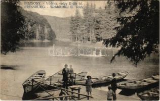 1912 Pozsony, Pressburg, Bratislava; Vödriczvölgy II. Vödric tó, csónakok. Kaufmann kiadása / Weidritzthal, II. Teich / Vydrica lake, boats (EK)