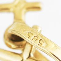 Arany (Au) 14K szív-kereszt-horgony függő, jelzett, h: 1,7 cm, nettó: 0,8 g