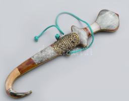 Dísztőr, bronz és márvány díszítésű tokkal és hüvelyben, sérült, h: 29,5 cm