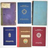1894-1993 Össz. 6 db okmány: 3 db magyar útlevél (közte piros és kék) + 3 db munkakönyv (közte Gróf Esterházy Pál szerecsenyi téglagyára 1894., ill. Koestlin és Schmidl cukorka- és csokoládégyárak alkalmazottja részére kiállított)