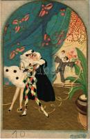 Masquerade, clown. Italian art postcard. Ballerini & Fratini 363. s: Chiostri (fa)