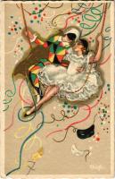 Masquerade, clown. Italian art postcard. Ballerini & Fratini 364. s: Chiostri (EK)