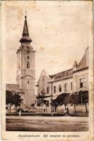 Hajdúszoboszló, Református templom és népiskola. Bieliczky Béla kiadása (ragasztónyom / glue marks)