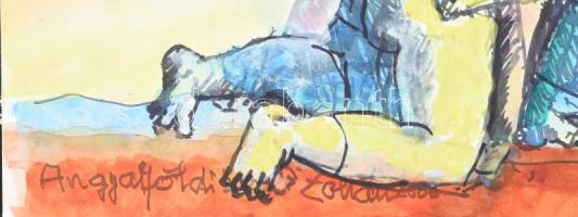 Szabó Zoltán, Angyalföldi (1929-2014): Jézus a kereszten. Akvarell, filctoll, papír, jelezve balra l...