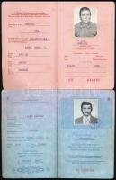 1979-1985 Magyar Népköztársaság, 2 db (piros és kék) útlevél, sok bélyegzéssel