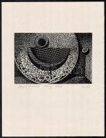 Joseph Kádár (1936-2019): Dualista kompozíció. Szitanyomat, papír, jelzett, számozott: 23/50. 12x19 cm