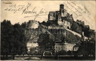 1913 Trencsén, Trencín; vár, vasút, vonat. Gansel Lipót kiadása / castle, railway, train (fl)