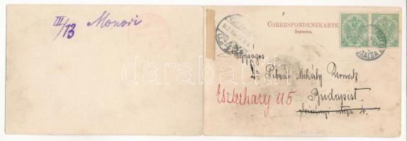 1902 Gorazde, Gorazda; rafters. 2-tiled folding panoramacard (Rb) + "K.U.K. MILIT. POST GORAZDA...