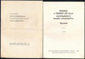 1983 Trabant 601 kezelési útmutató mellékletek, 2 db füzet, hajtásnyommal, 12 p. + 16 p.