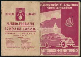1937 MÁVAUT autóbusz-menetrend, hajtott, kissé viseltes állapotban, 48 p. + VIII (hirdetések) p.