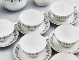 Hollóházi retro kávéskészlet, jelzéssel, kopással, teljes