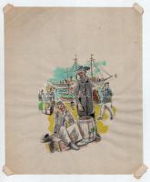 Végh Gusztáv (1889 - 1973): 5 db grafika, rajz. reklám terv. Vegyes technikák kb 13x18 cm