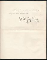 1931 Habsburg-Lotaringiai József Ferenc főherceg (1895-1957) gépelt levele autográf aláírással, címe...