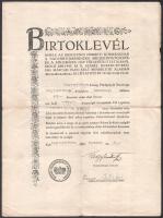 1945 Zagyvapálfalva, birtoklevél, Nagy Imre földmívelésügyi miniszter nyomtatott aláírásával, hajtva, 31,5x23 cm