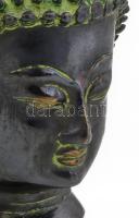Buddha fej. Patinázott öntött bronz, jelzés nélkül, kopással, m: 19,5 cm