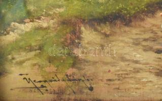 Neogrády László (1896-1962): Libapásztorlány. Olaj, vászon. Jelzett. Dekoratív, üvegezett, sérült fa...