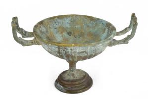 Antik bronz kínáló, öntött bronz, patinás, m: 8 cm
