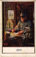 Weihnachten 1915 / Első világháborús osztrák-magyar katonai karácsonyi üdvözlet / WWI Austro-Hungarian K.u.K. military art postcard with Christmas greeting, Franz Joseph I of Austria portrait s: F. Kuderna (EB)