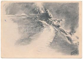 5 db második világháborús német katonai képeslap Hermann Schneider szignóval: 1942-45 között az oros...