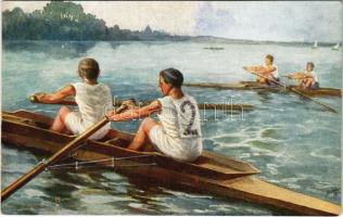 Rowing art postcard. Raphael Tuck & Sons Oilette Serie Rudersport No. 975.
