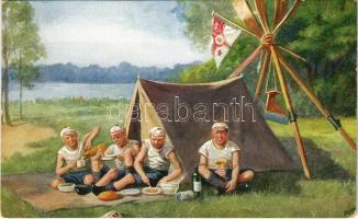 Picnic, Rowing art postcard. Raphael Tuck & Sons Oilette Serie Rudersport No. 975.