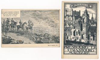 2 db régi magyar képeslap: Pozsonyi irredenta és katonai művészlap