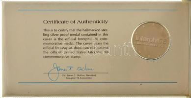 Amerikai Egyesült Államok 1976. "Interphil76" filatéliai témájú, kétoldalas, peremén jelze...