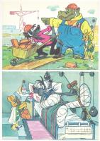 15 db MODERN szovjet rajzfilmes motívum képeslap tokban: No, megállj csak! / 15 modern Soviet cartoons postcards in case: Well, Just You Wait!