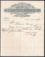 1910, Dombóvár, Fried Sándor és Testvére céges fejléces levélpapír németül írt üzenettel.