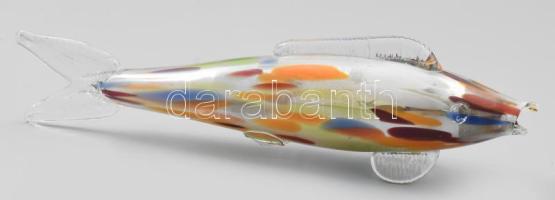 Murano üveghal. Anyagában különböző élénk színekkel festett, jelzés nélkül, alján a formáról való leválasztás nyomával, h: 37,5 cm