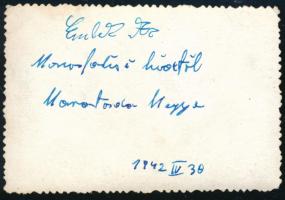 1942 Mórosfalu (Erdély), híd építése, feliratozott fotó, 6×9 cm