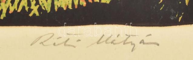 Réti Mátyás (1922-2002): Gyulai vár. Színes linómetszet, papír, jelzett. Kartonra kasírozva. 29x38 c...