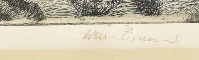 Weisz Zsuzsa (1925-2017): Árvíz a földeken. Rézkarc, papír, jelzett. Paszpartuban. 29,5x39,5 cm