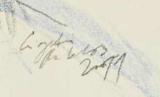 Ligeti Miklós (1982-): Csendélet cipővel, 2011. Krétta, papír, jelzett, 48x32 cm