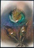 Olvashatatlan jelzéssel: Szürrealista csendélet. Vegyes technika, papír, 18x13 cm.