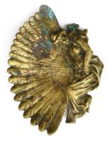 Szecessziós figurális névjegykártya tartó, bronz, legyezőt tartó női alak, patinás, 16x13 cm