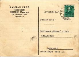 1939 Hőgyész, Kálmán Ernő borkereskedő reklámlapja (fl)