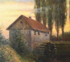 Teőke Andor (1872-): Vízparti naplemente. Olaj, vászon, jelezve balra lent. Dekoratív, kissé sérült ...