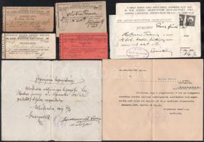 cca 1918 M. Kir. József-Műegyetem Segélyegylet munkakereséssel kapcsolatos papírok, tagsági jegyek.....