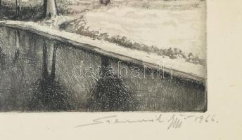 Szennik György (1923-2007): Rákospatak. Rézkarc, papír, jelzett, üvegezett fakeretben, 19,5×28,5 cm