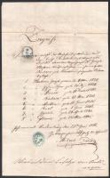 1866 A soproni Hartner kéményseprő család leszármazásával kapcsolatos igazolás, 50 kr. illetékbélyeggel
