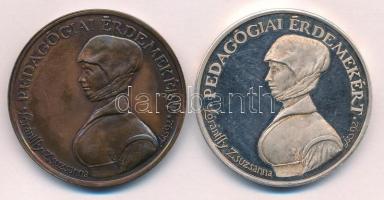 1992. Pedagógiai Érdemekért - Lórántffy Zsuzsanna / Óbuda önkormányzatától ezüstözött fém és bronz emlékérem pár (42,5mm) T:UNC,AU (eredetileg PP)