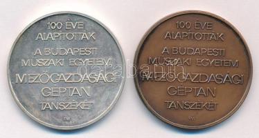 Fritz Mihály (1947-) 1989. 100 éve alapították a Budapesti Műszaki Egyetem Mezőgazdasági Géptan Tanszékét AG és bronz emlékérem pár (36,27g/0.835/42,5mm) T:UNC,AU (eredetileg PP)