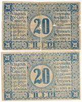 Románia / Temesvár 1919. 20f (2x) T:F,G Romania / Timisoara 1919. 20 Fileri (2x) C:F,G